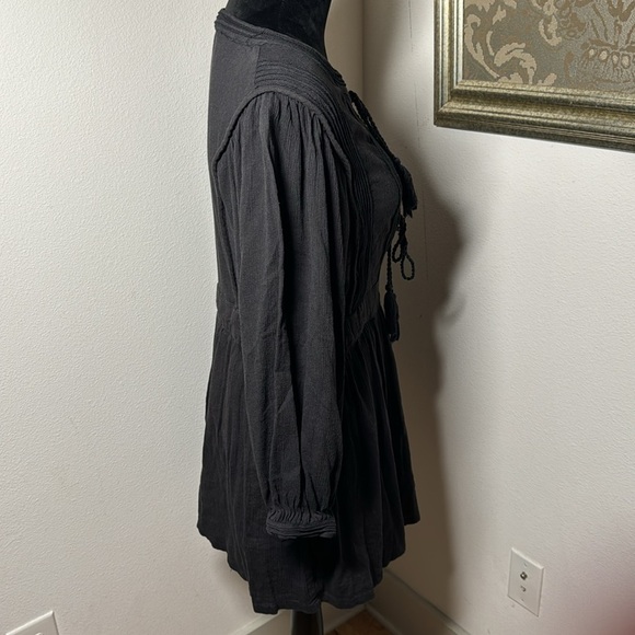 MNG black tie up front Roman dollman sleeves elastic waist Boho dress Sz L - Picture 8 of 15